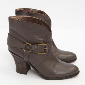 Harness leather short boot chunky heel chocolate brown Emily Lucky Brand 10 fall